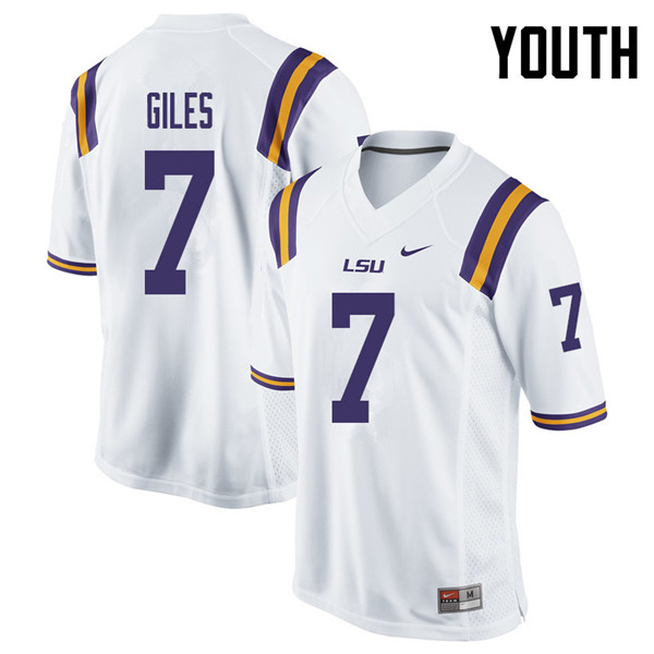 Youth #7 Jonathan Giles LSU Tigers College Football Jerseys Sale-White